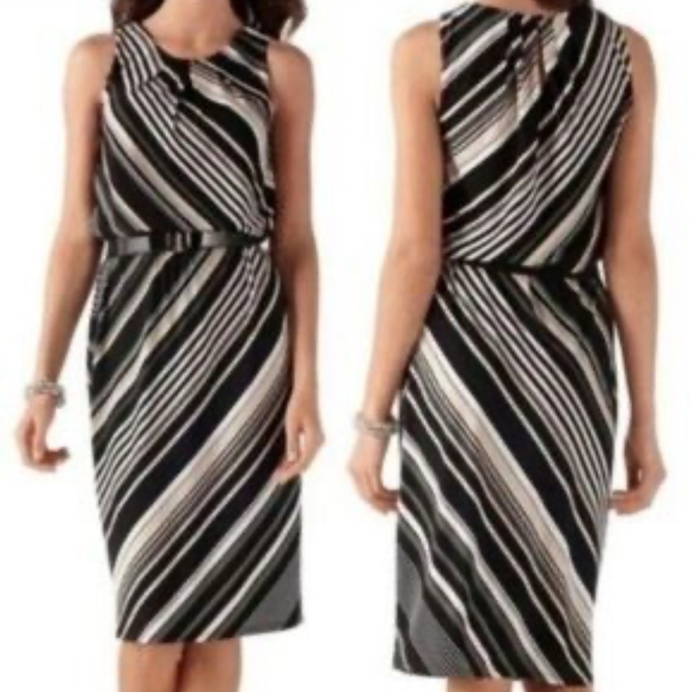 White House Black Market Sleeveless Diagonal Stripe Sheath Dress Size 2